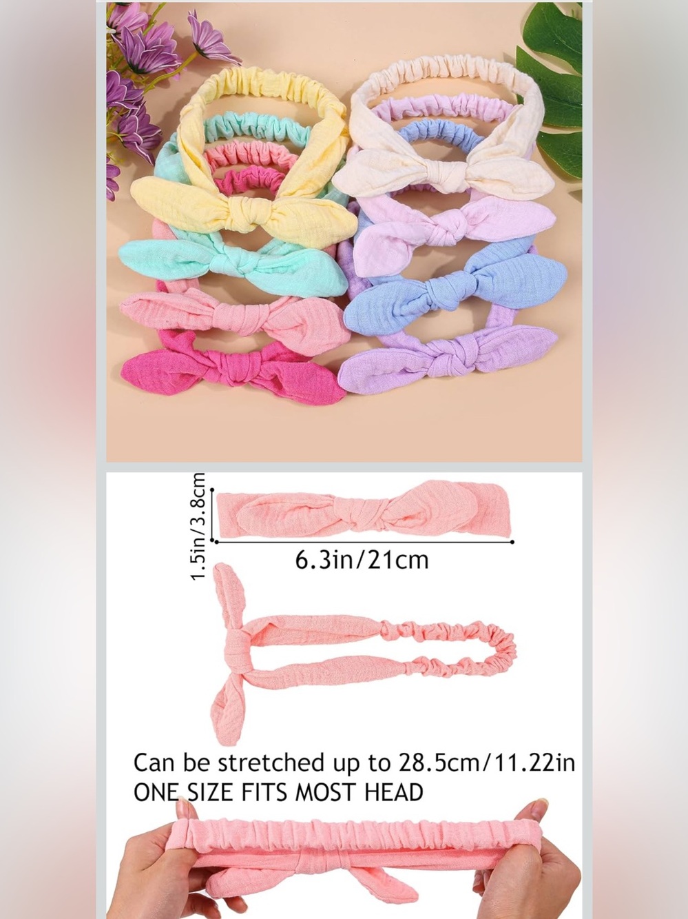 8 Cotton Gauze Rabbit Ear Headbands